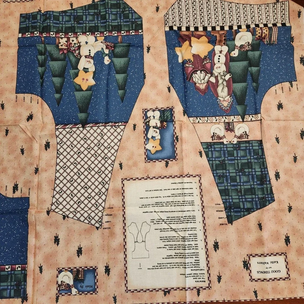 Good Tidings Christmas Vest Fabric Panel Kathi Walters Santa Snowman DIY Noel